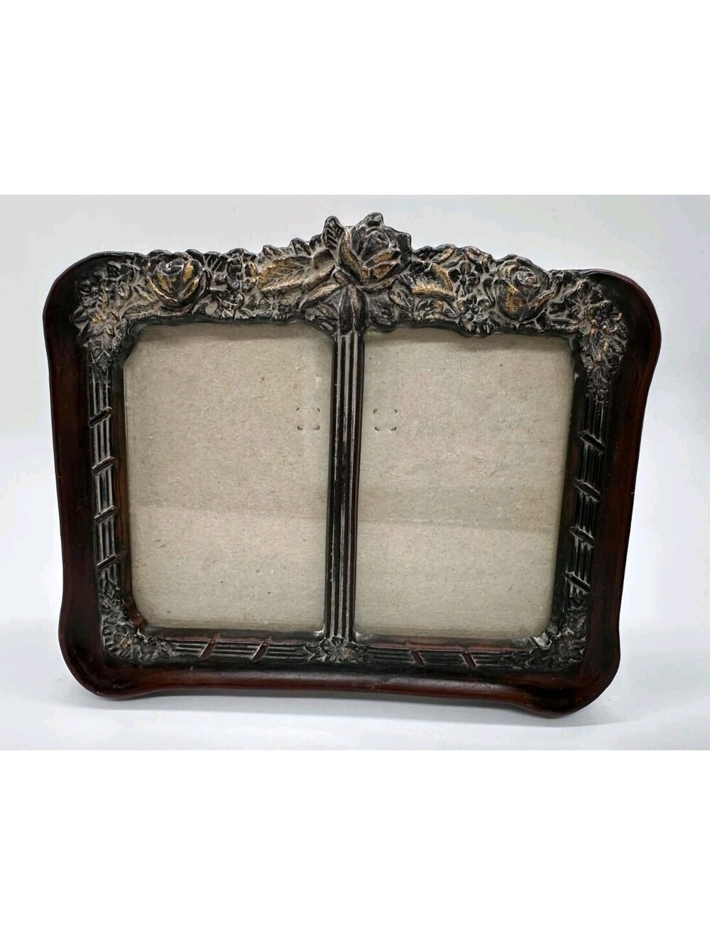Vintage Ornate Wood Double Picture Frame Rose Floral Victorian Style EUC